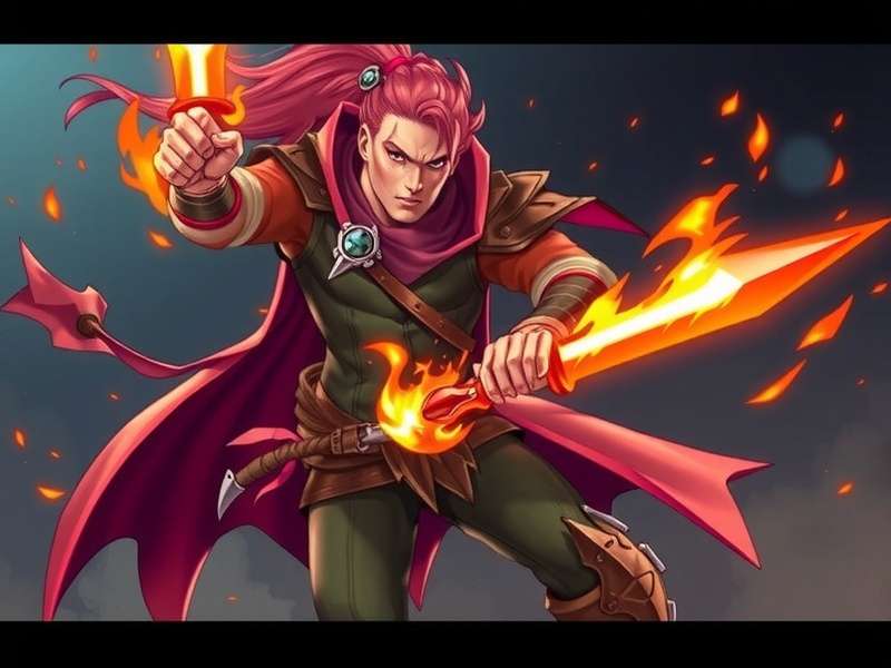 Burning Blade Defender main character Burning Blade Defender hero character wielding fiery weapons